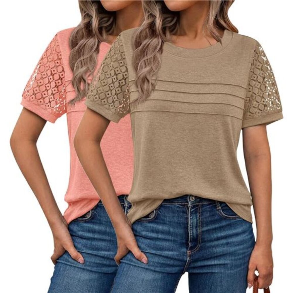 2PCS Womens Tops Casual Crewneck - Picture 1 of 6